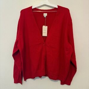 A New Day Womens Red V-Neck Button Front Cardigan Sweater XXL NWT